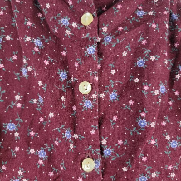 Vintage Burgundy Floral Lace Puff Sleeve Button Front Prairie Top - Picture 6 of 7